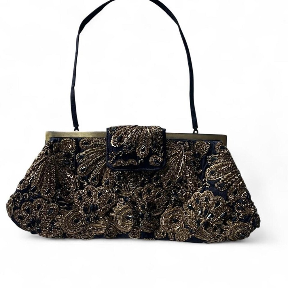 Vintage SANTI Black & Gold Embellished Evening Bag